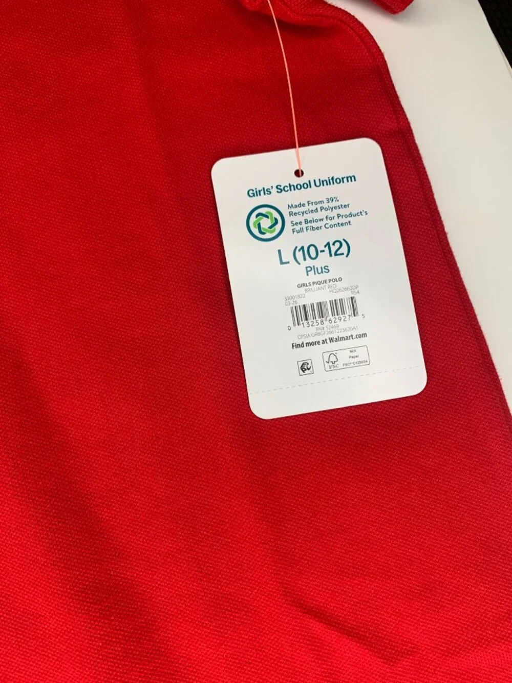 New Wonder Nation Girls School Uniform Pique Polo Shirt, Red, Large (10-12) Plus